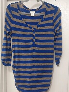 Motherhood Maternity Blue and Tan Striped Sleeve Tee